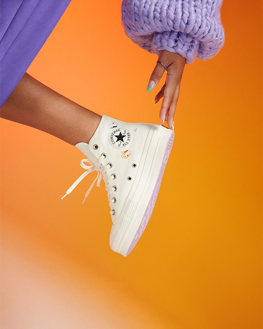 Topanky Na Platforme Converse Chuck Taylor All Star Lift Butterfly Wings Vysoke Damske Béžové Ruzove | SK AORPM9